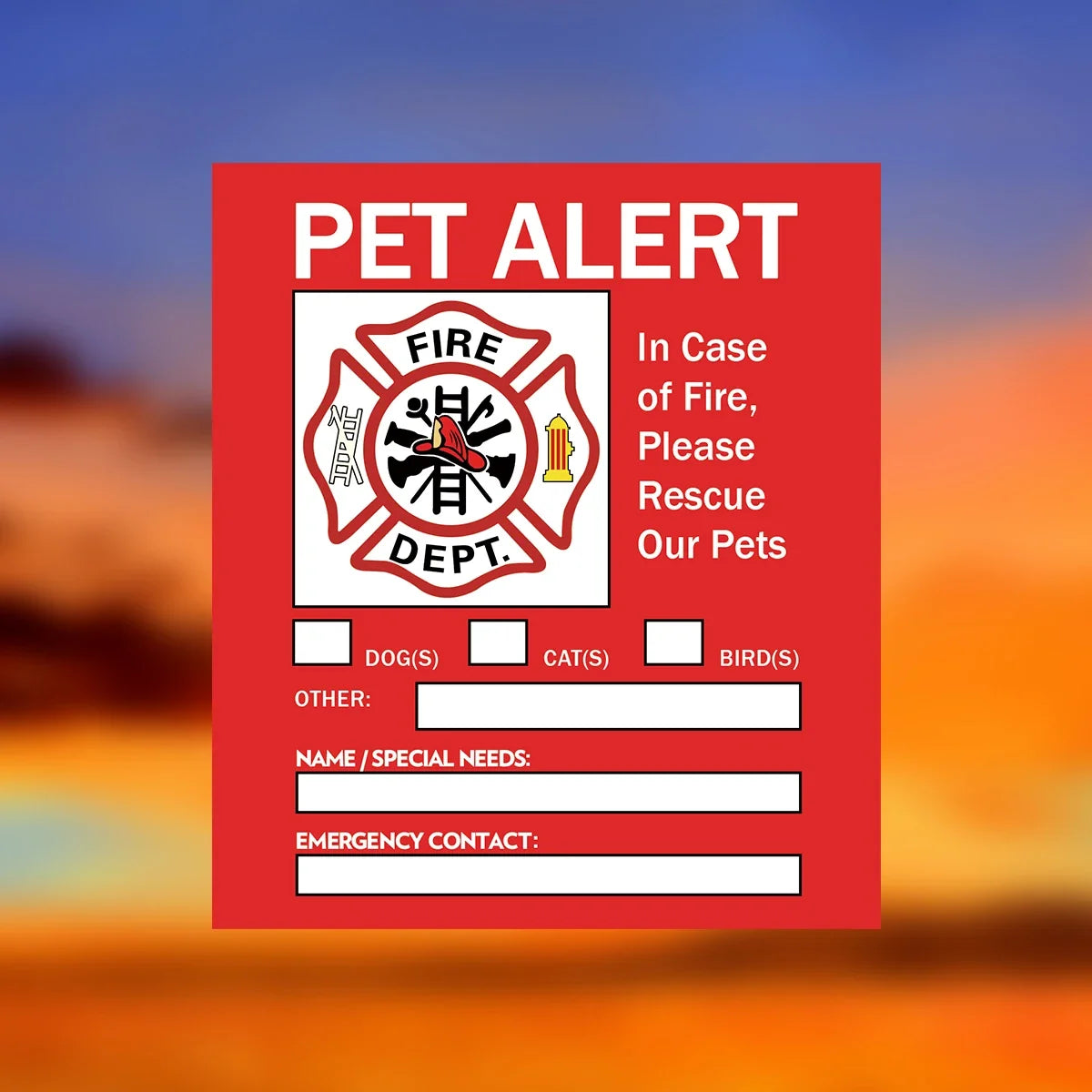 Pet Alert Stickers | Emergency Pet Rescue Window Decals (4 Pack)