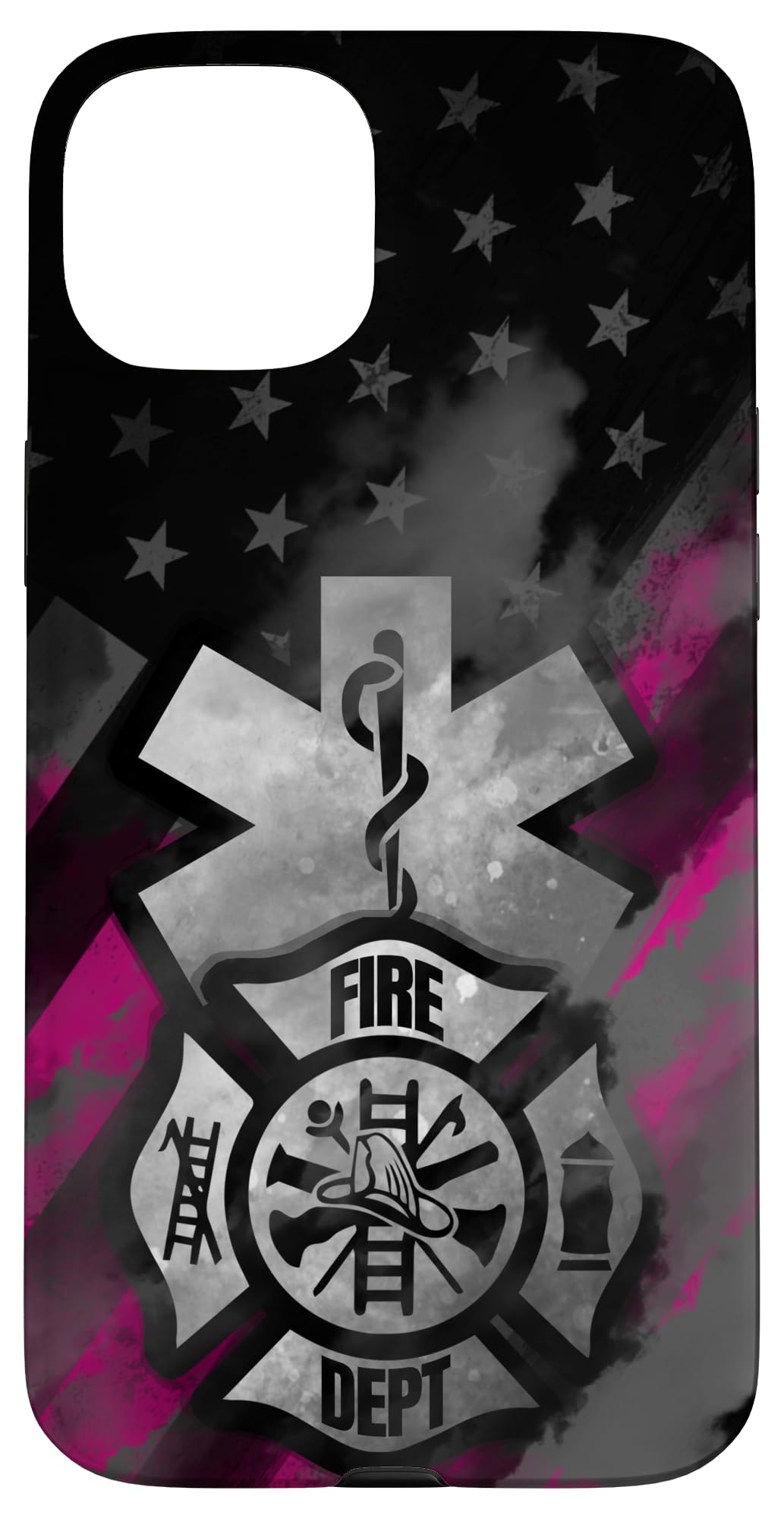 iPhone 15 Plus EMT EMS Firefighter Pink Smoke Line Usa American Flag Case