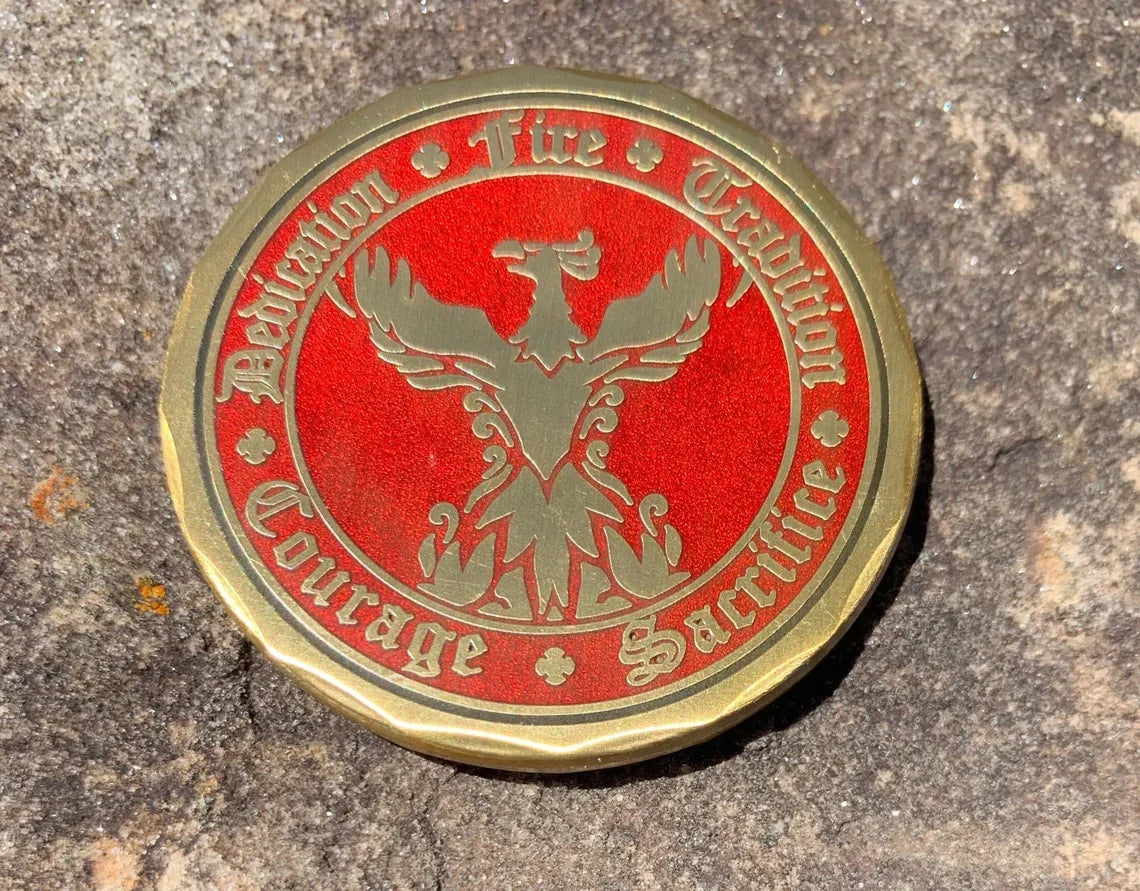 Fight Fire 4 Principles, Dedication, Tradition, Courage and Sacrifice Phoenix Firefighter Challenge Coin